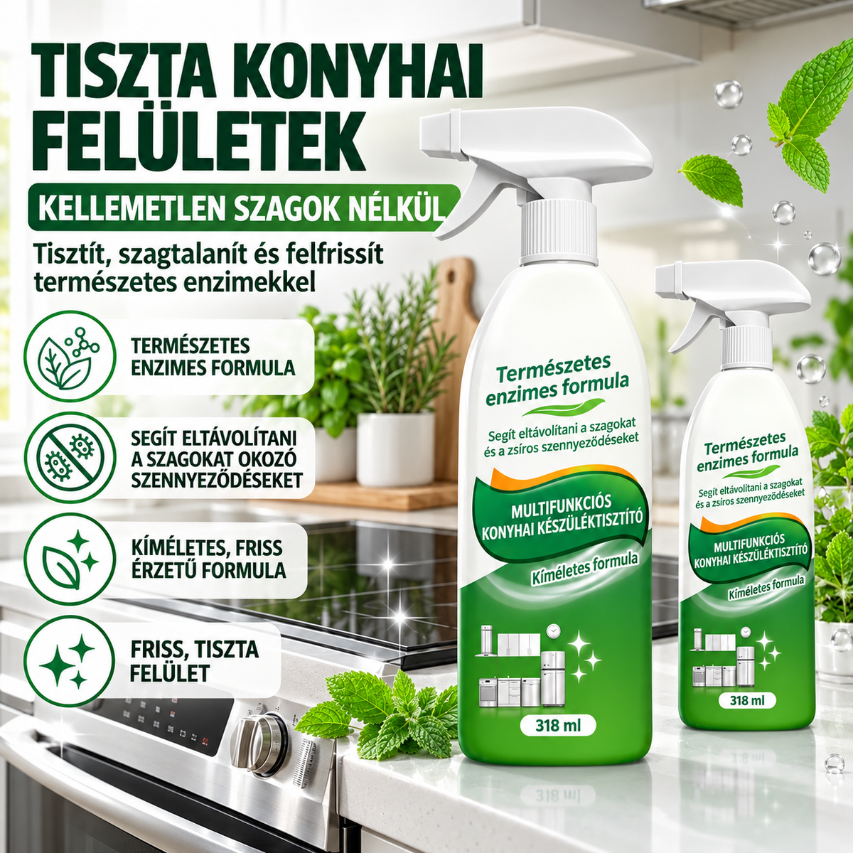 Segít eltávolítani a szagokat és a zsíros szennyeződéseket