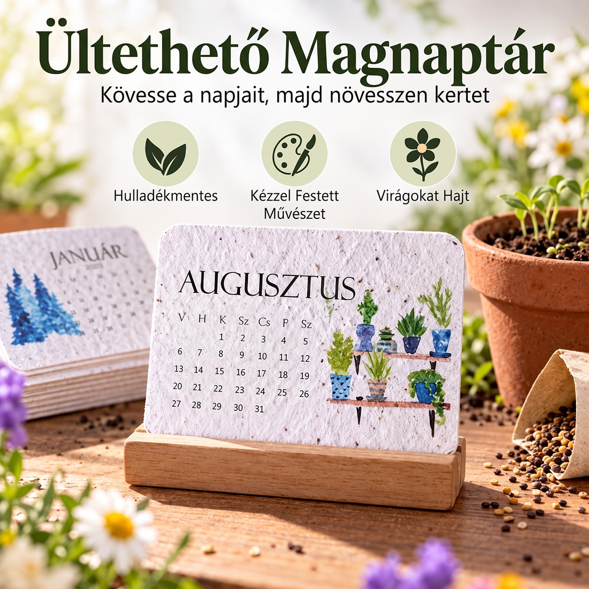 🌱 Környezetbarát, elültethető „Időtlen” Magpapír Naptár 2027