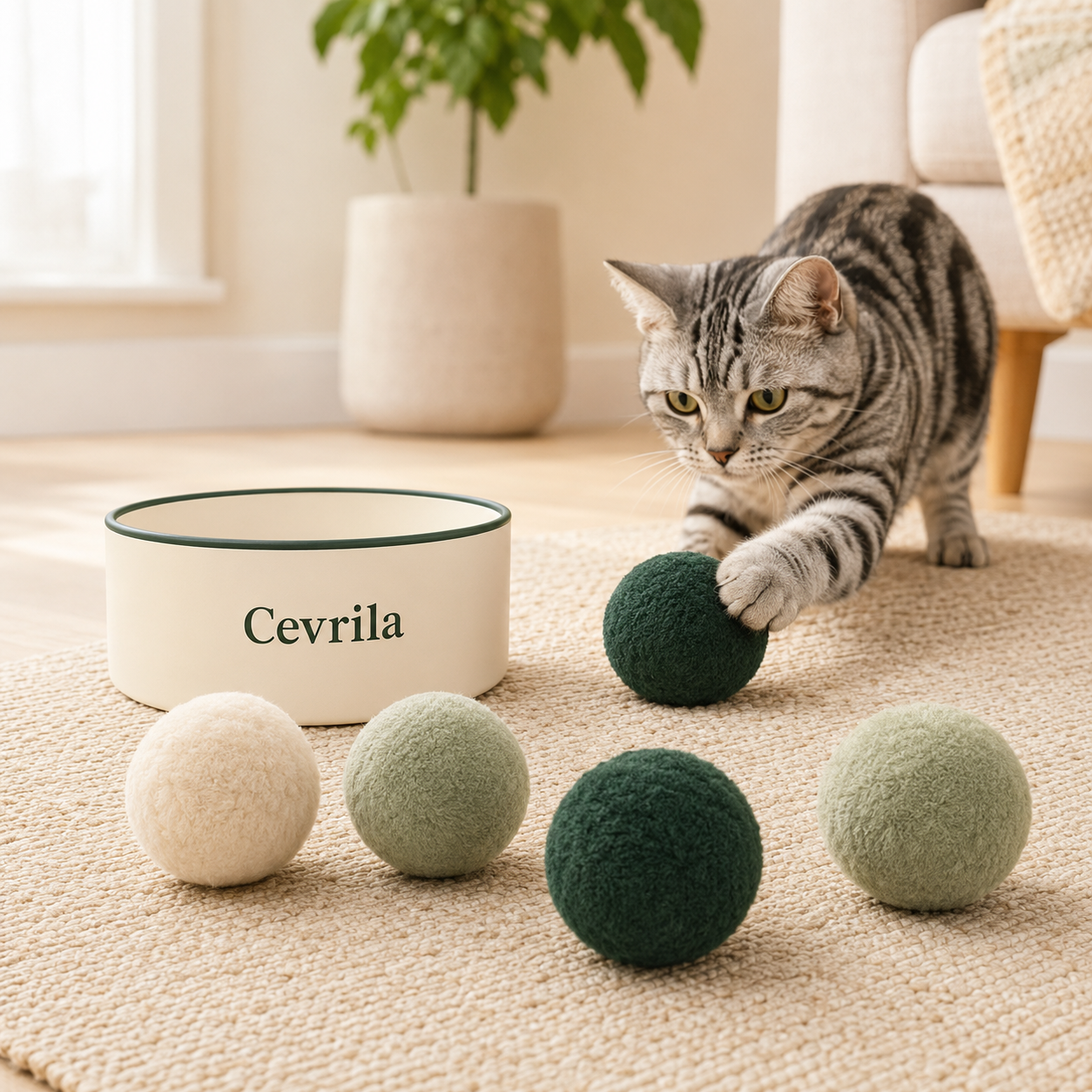 Cevrila® Soft Rolling Cat Toy Balls with Storage Box – 5 Pack