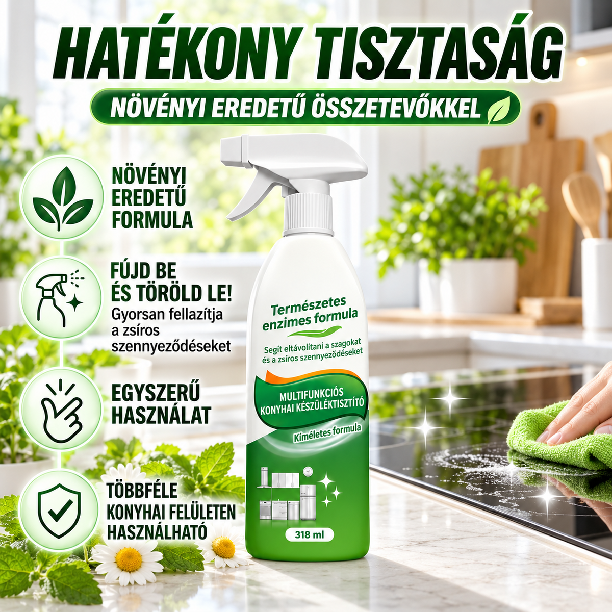 Segít eltávolítani a szagokat és a zsíros szennyeződéseket