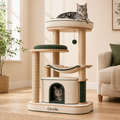 Cevrila® Multi-Level Cat Tree with Scratching Posts, Hammock & Cozy Hideaway