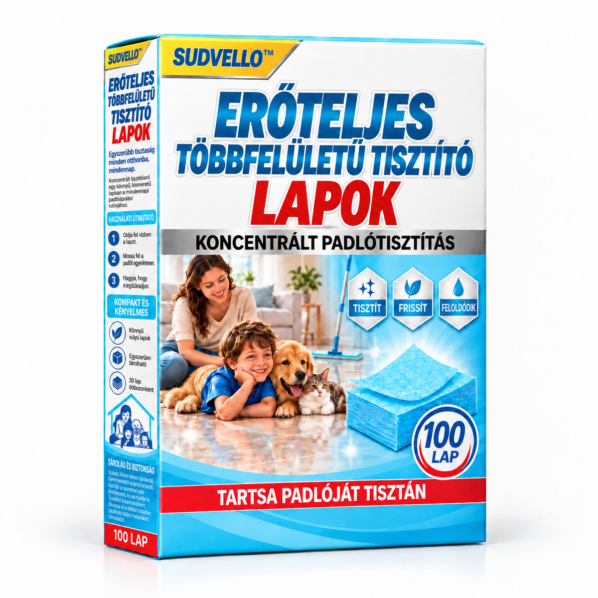 🔥 SUDVELLO™ Erőteljes Tisztítólapok Többféle Felületre — Makacs Foltok, Erős Szennyeződések és Háziállatok Vizeletszaga Ellen