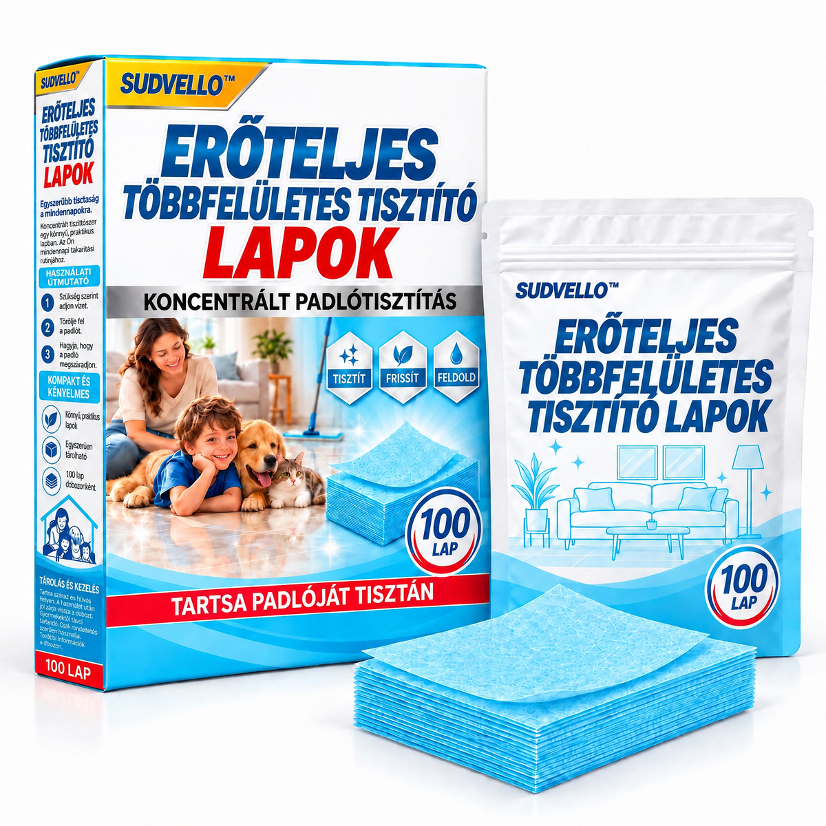 🔥 SUDVELLO™ Erőteljes Tisztítólapok Többféle Felületre — Makacs Foltok, Erős Szennyeződések és Háziállatok Vizeletszaga Ellen